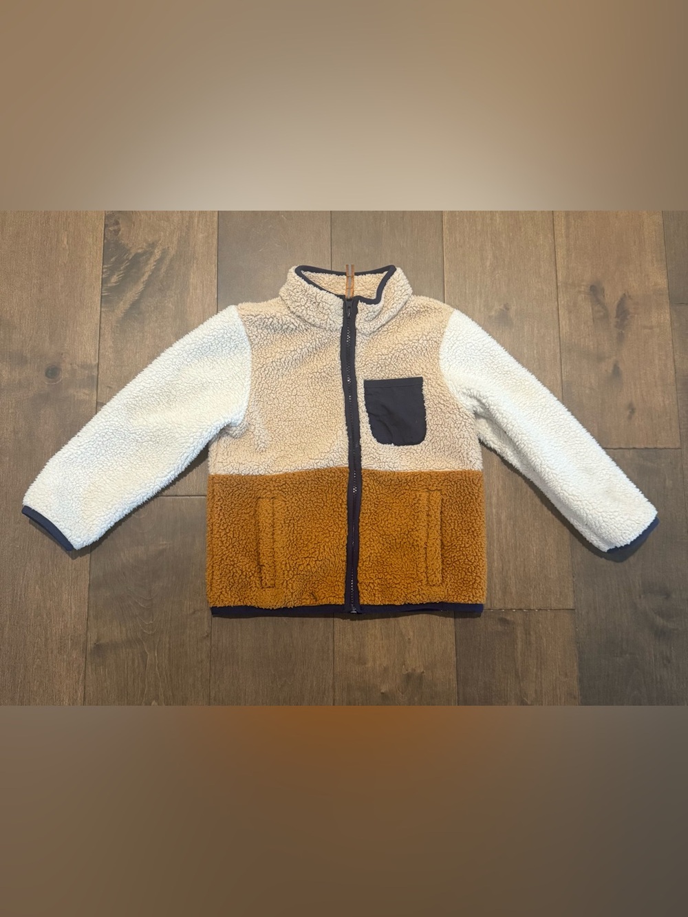 Cat & Jack Colorblock Sherpa Jacket in White, Cream & Brown